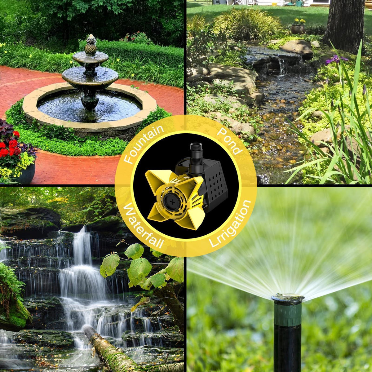 Quiet operation supports a tranquil garden water feature.