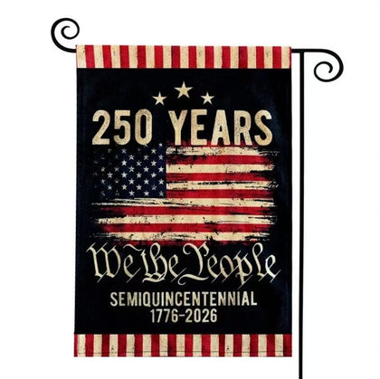 DECOLPARTY 250-years america garden flag front view highlights durable outdoor display.