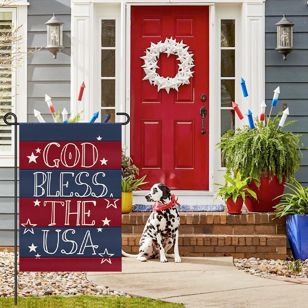 Decorhua american stars and stripes flag visible from both sides on porches.