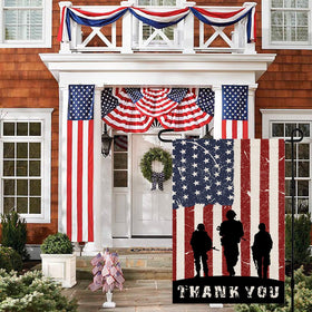 Decorhua burlap-look polyester flag texture for rustic outdoor decor touch.
