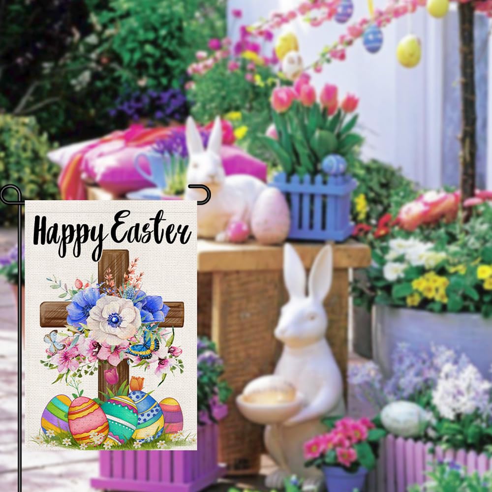 Decorhua Christian cross-themed yard flag to welcome guests with seasonal charm.