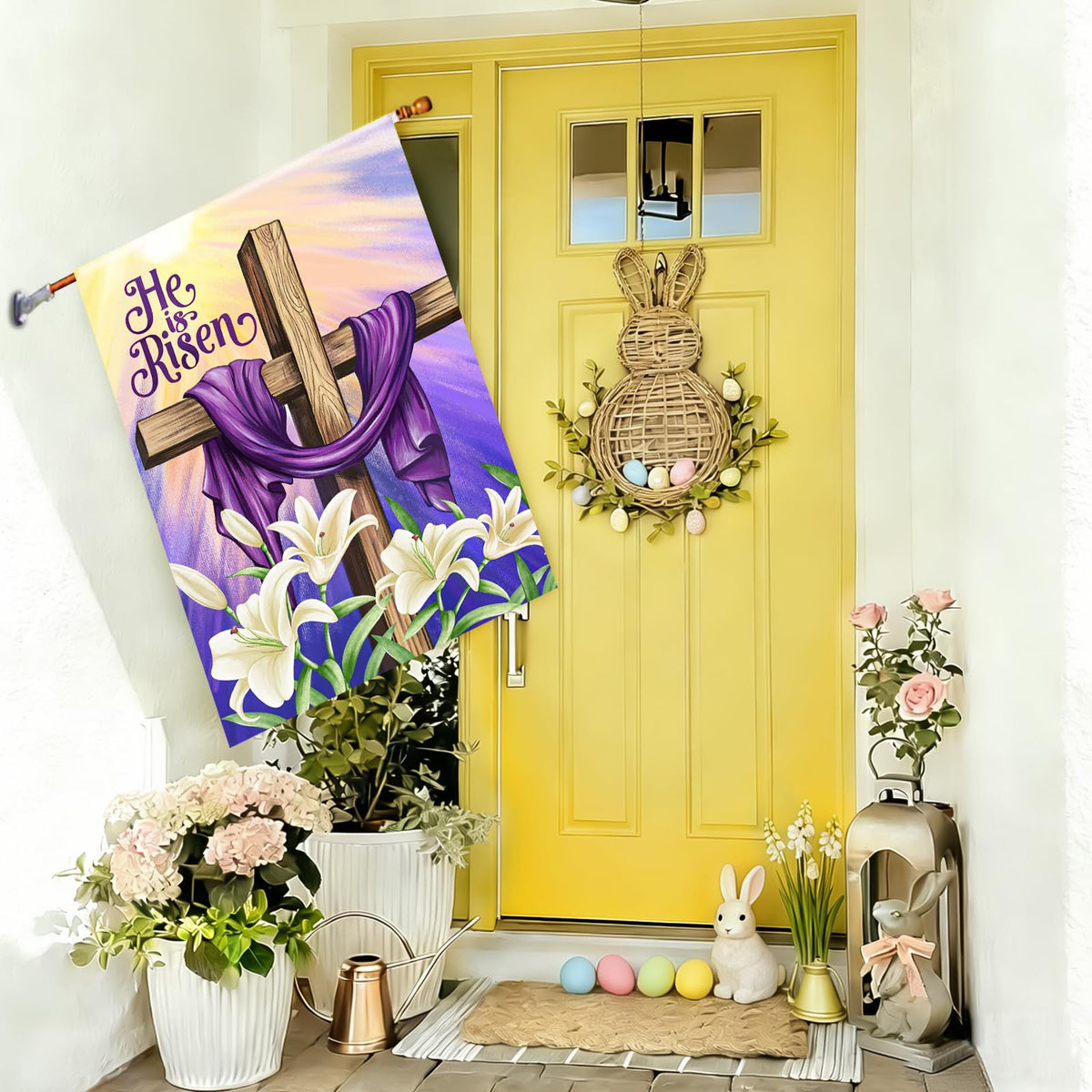 Decorhua Easter flag double-sided design visible from both sides for porch displays