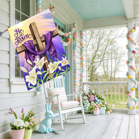 Decorhua easter-lilies cross motif flag adds festive color to yards