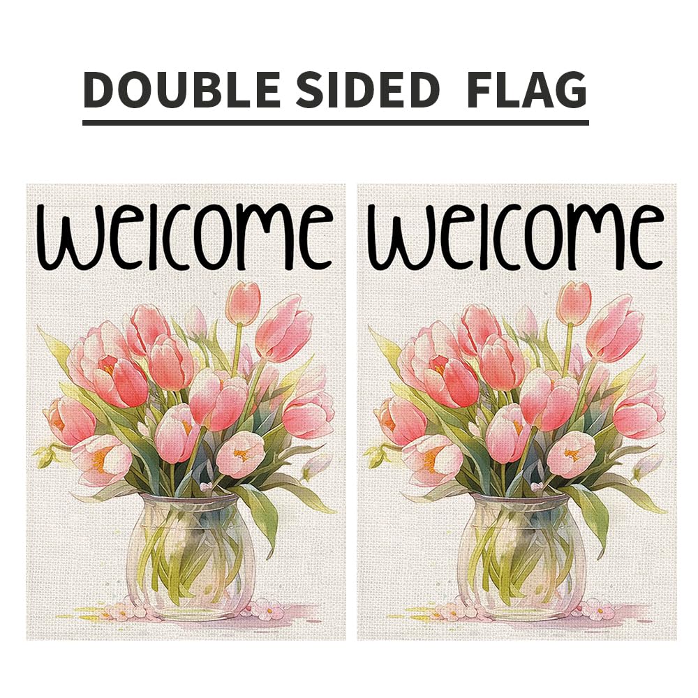 Decorhua floral entryway flag brightens the home exterior with tulips.