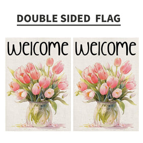 Decorhua floral entryway flag brightens the home exterior with tulips.