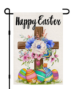 Decorhua Happy Easter garden flag, burlap-style fabric, visible on both sides for festive curb appeal.