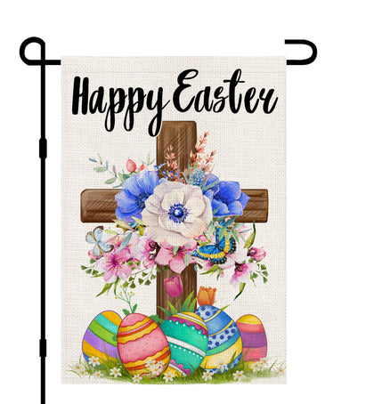 Decorhua Happy Easter garden flag, burlap-style fabric, visible on both sides for festive curb appeal.