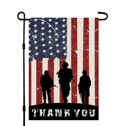 Decorhua patriotic soldier garden flag front view for outdoor yard display and seasonal charm.