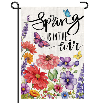 Decorhua Spring Is In The Air garden flag front view showcases vibrant wildflowers for curb appeal.