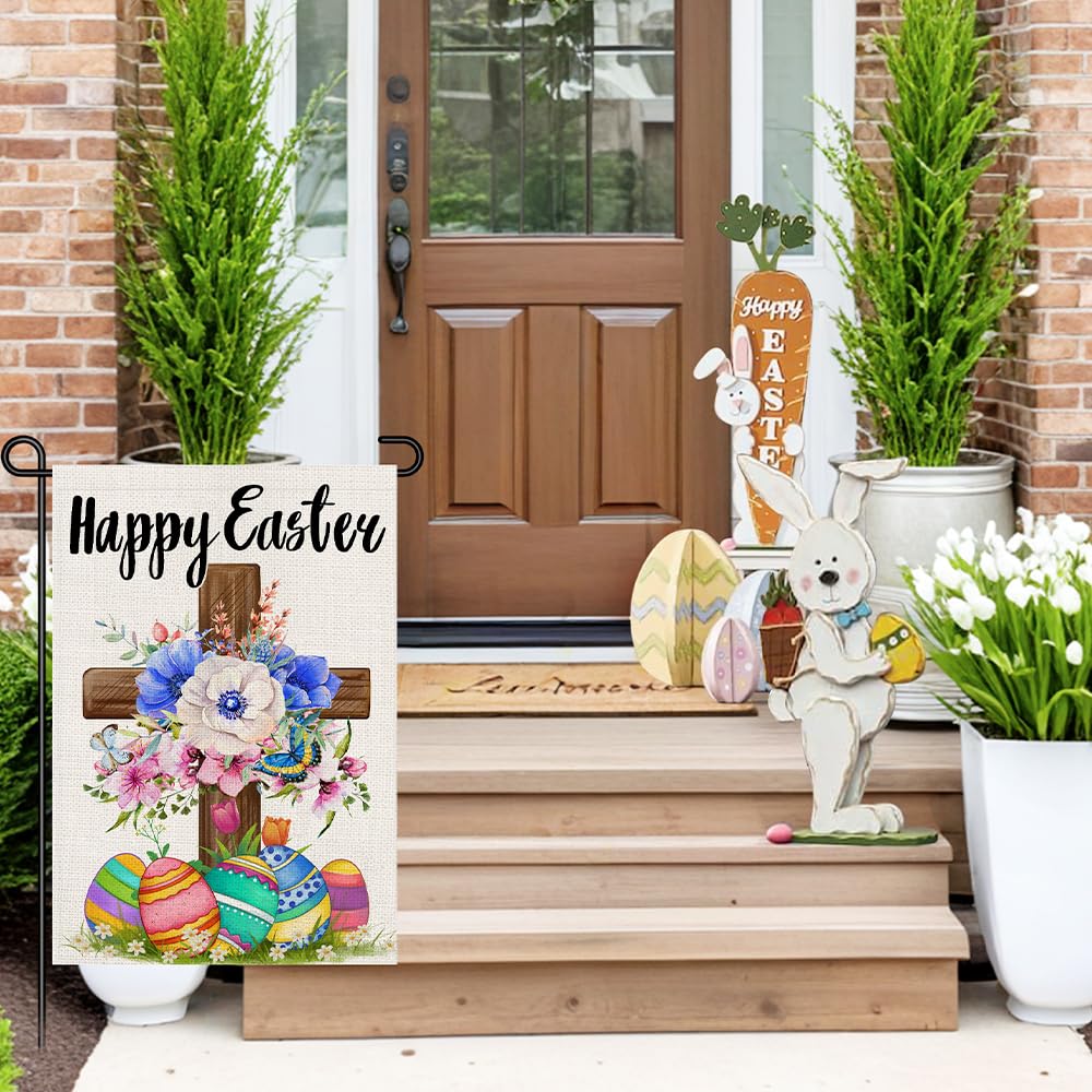 Decorhua weatherproof Easter flag for decks, patios, porches, and gardens.