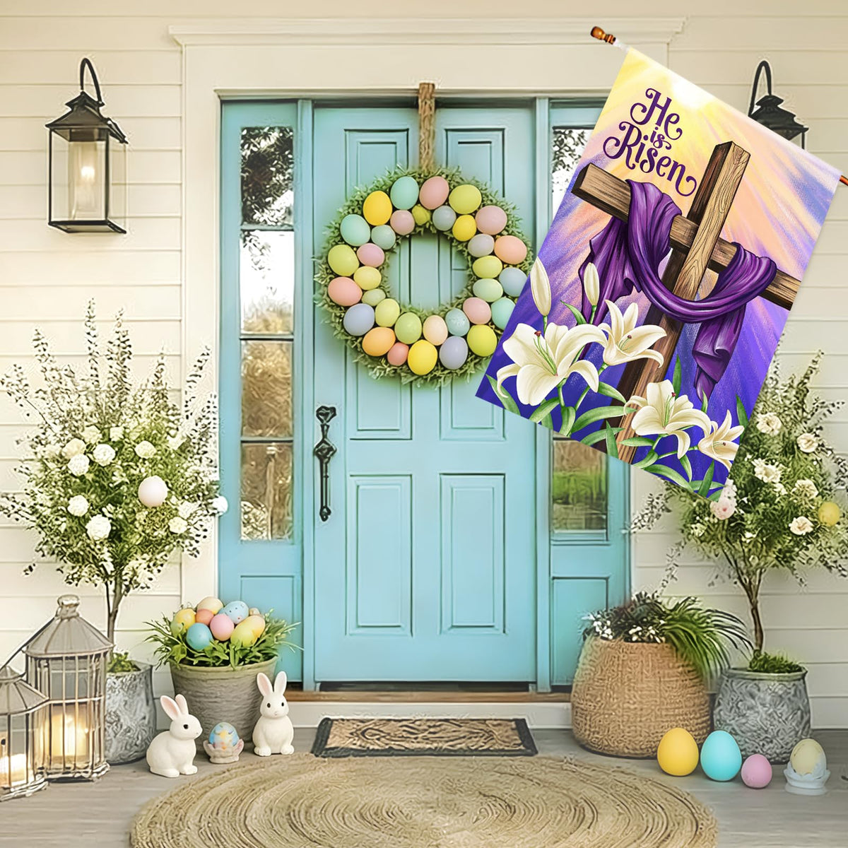 Decorhua welcome flag on patio showcases seasonal charm for outdoor spaces