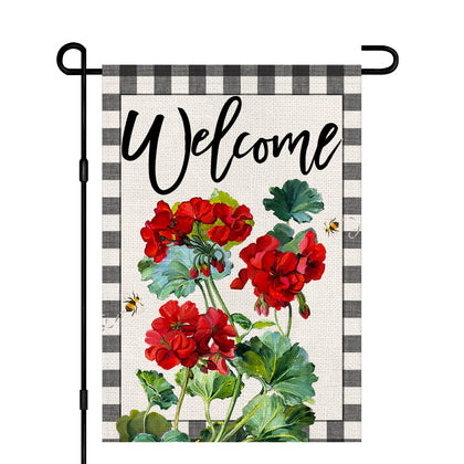 Decorhua Welcome Spring Summer Geranium flag 12x18 in yard decor for outdoor charm