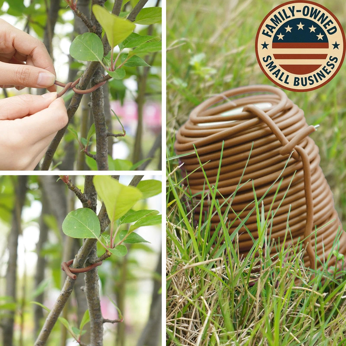 Decoroca ties in use with plants, vines, and vegetables