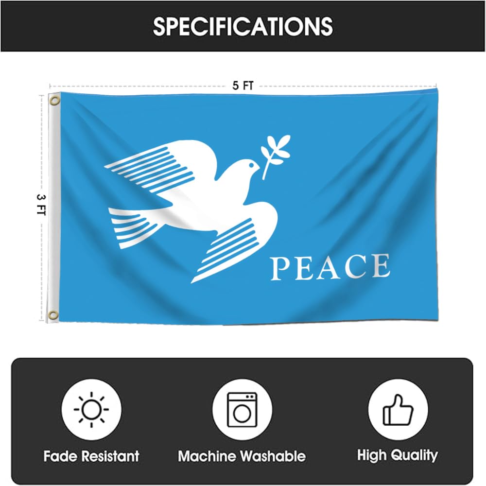 DecrPlus Peace Dove Banner 3x5ft side hanging, easy outdoor setup.