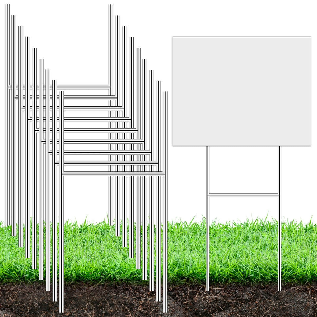 DECYOOL 12-pack H-shape silver yard stakes in-ground for secure corrugated signs