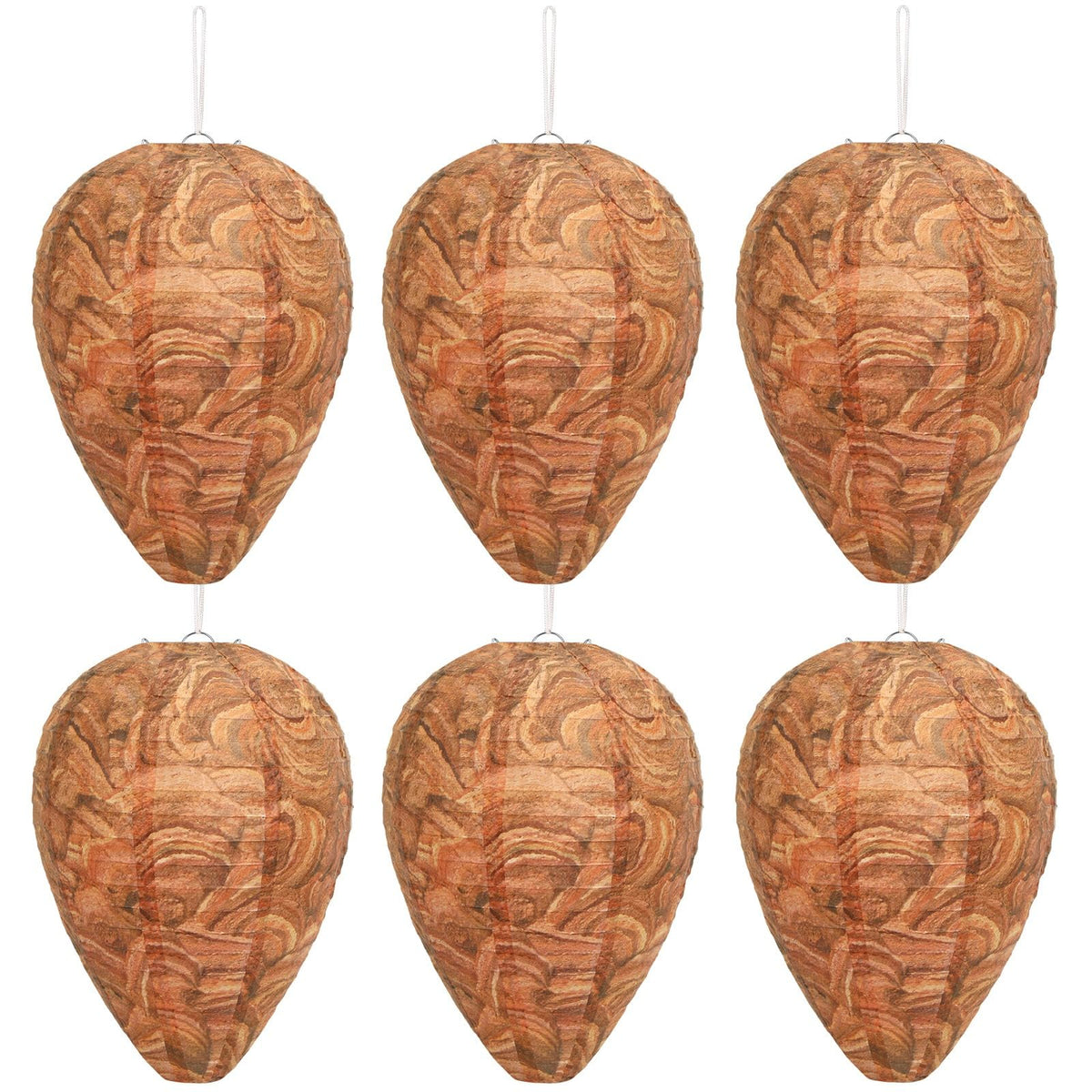 DECYOOL 6-pack wasp nest decoy hanging deters wasps by mimicking a rival hive, ideal for patios.