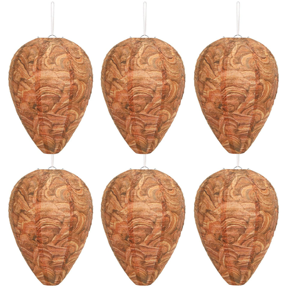 DECYOOL 6-pack wasp nest decoy hanging deters wasps by mimicking a rival hive, ideal for patios.