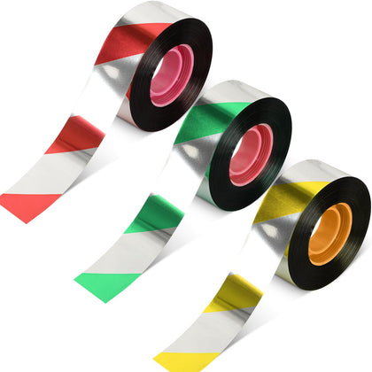 DECYOOL bird scare tape rolls bundled together, three colors visible, deters birds around yards.