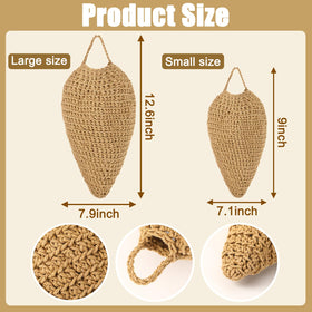 Two-pack brown crochet wasp nest decoys ready to hang