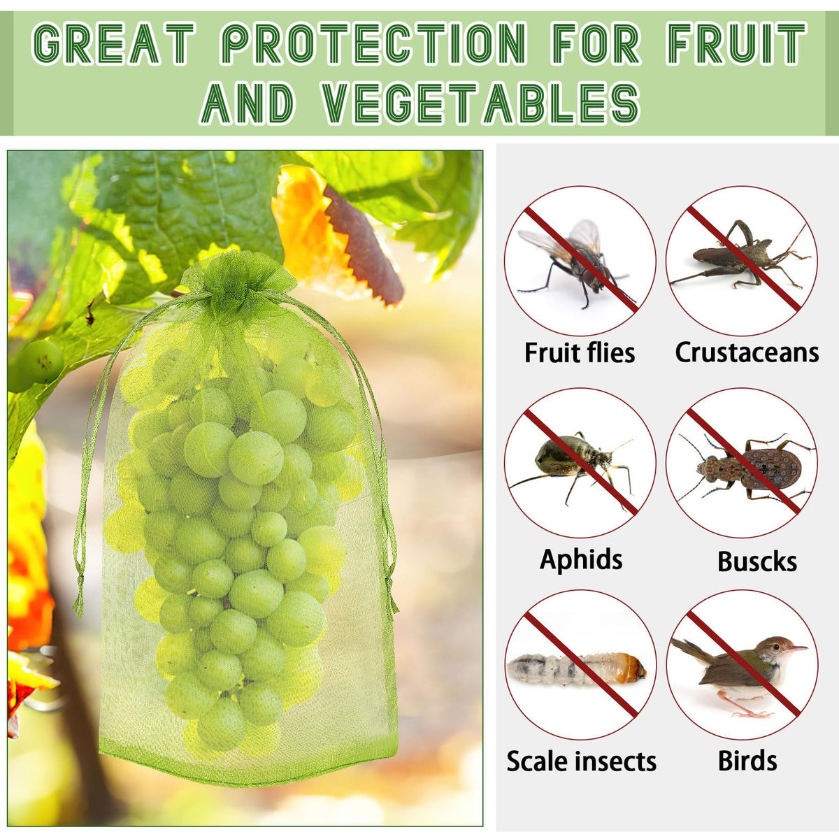 DECYOOL drawstring closure enables quick, secure covering of fruit.