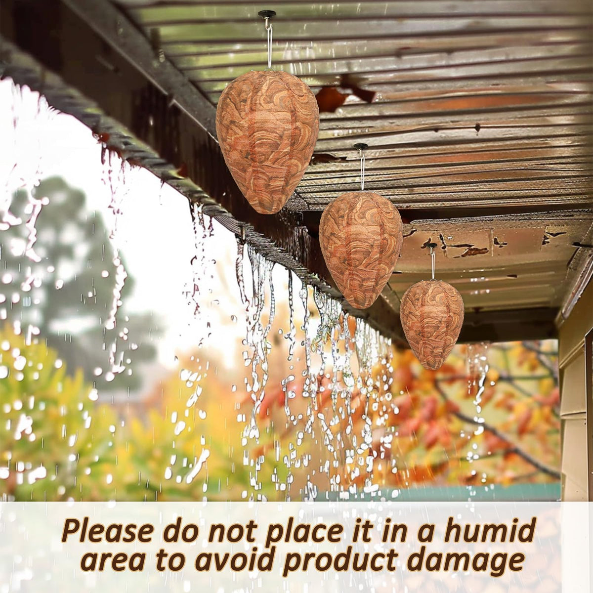 DECYOOL near-garbage-area wasp decoy nest supports safer outdoor dining by simulating rival territory.