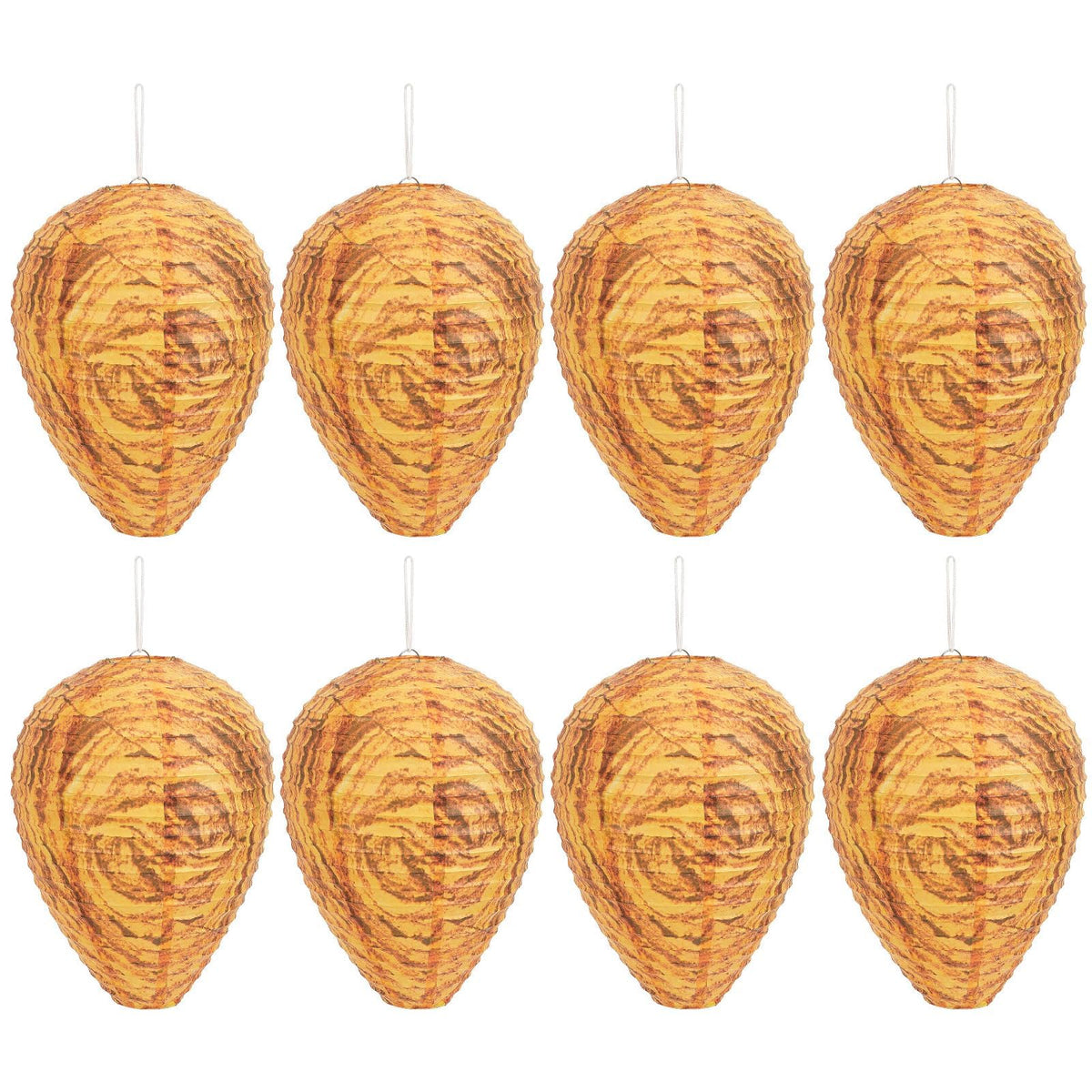 DECYOOL orange paper wasp nest decoy hanging to deter wasps in outdoor spaces