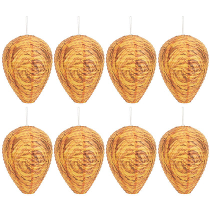 DECYOOL orange paper wasp nest decoy hanging to deter wasps in outdoor spaces