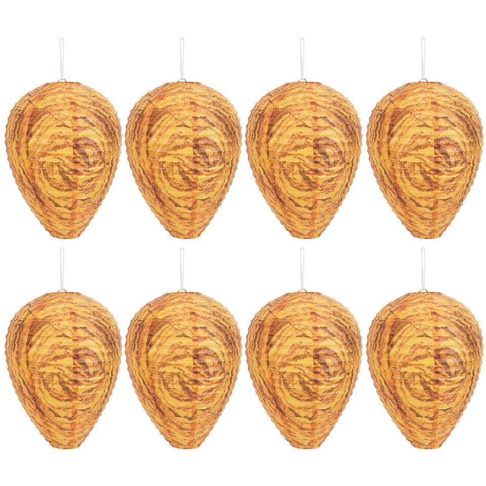 DECYOOL orange paper wasp nest decoy hanging to deter wasps in outdoor spaces