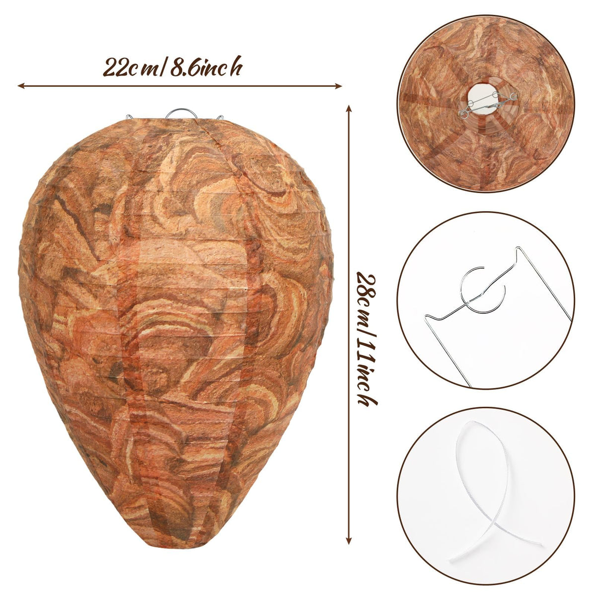 DECYOOL reddish-brown paper nest decoy for outdoor use deters wasps around decks and entryways.