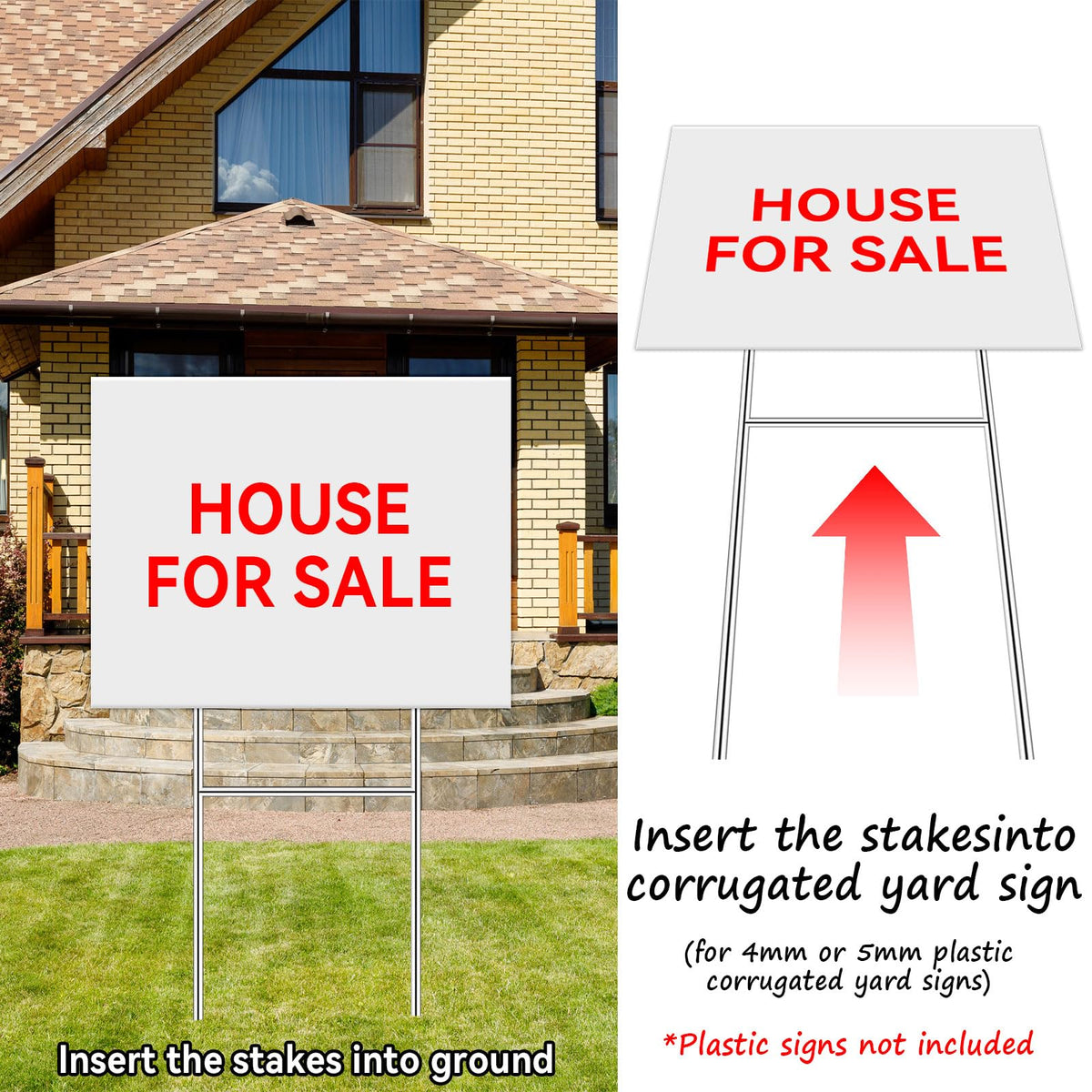 DECYOOL yard sign stakes demonstrate snug fit for 4 mm or 5 mm signs