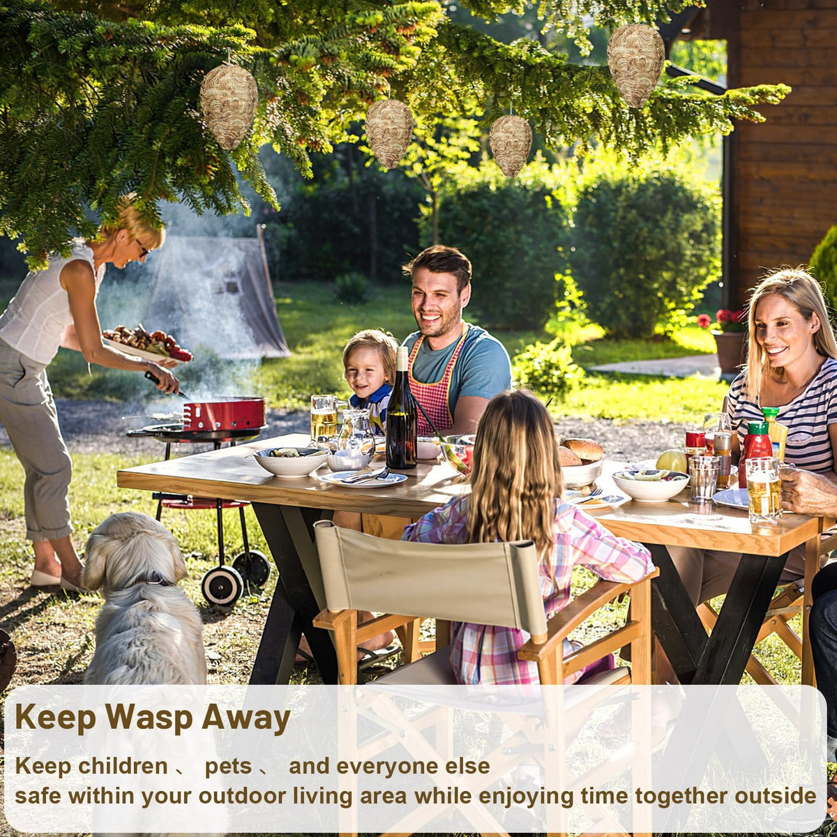 DECYOOL weatherproof brown wasp nest decoy for windy outdoor areas.