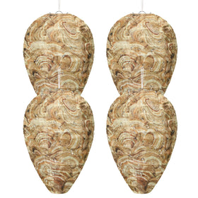 DECYOOL brown mini wasp nest decoy hanging outdoors to deter hornets.