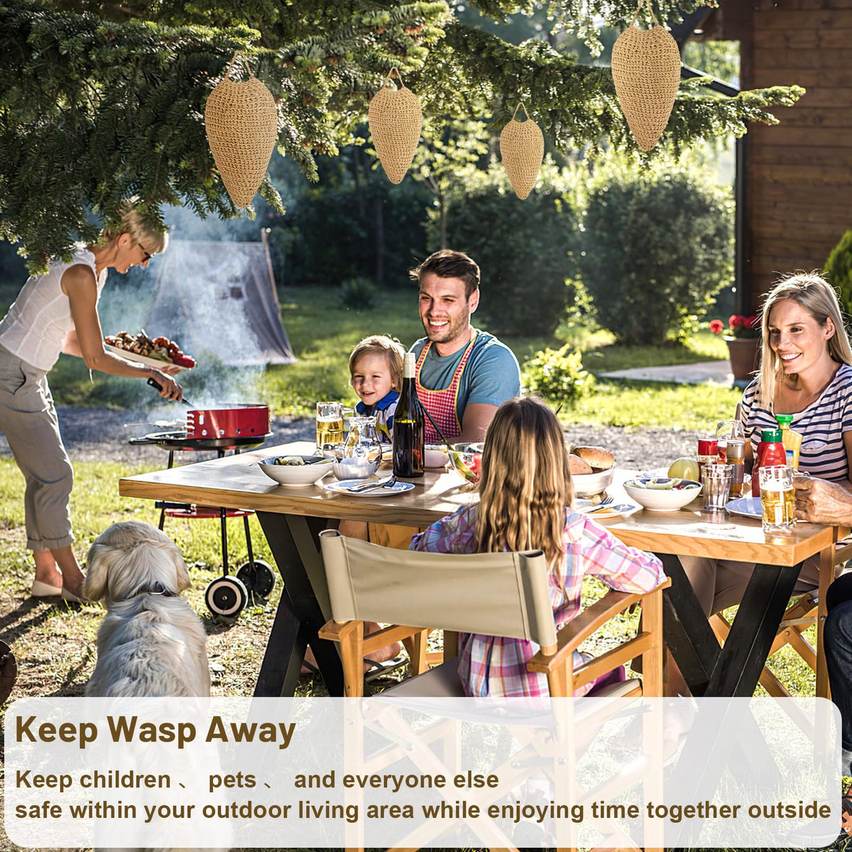 Hangs outdoors to help deter nearby wasps
