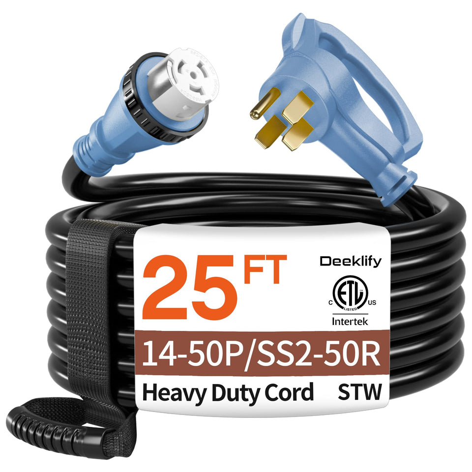 Deeklify 25ft 50A cord with twist-lock end for RV power