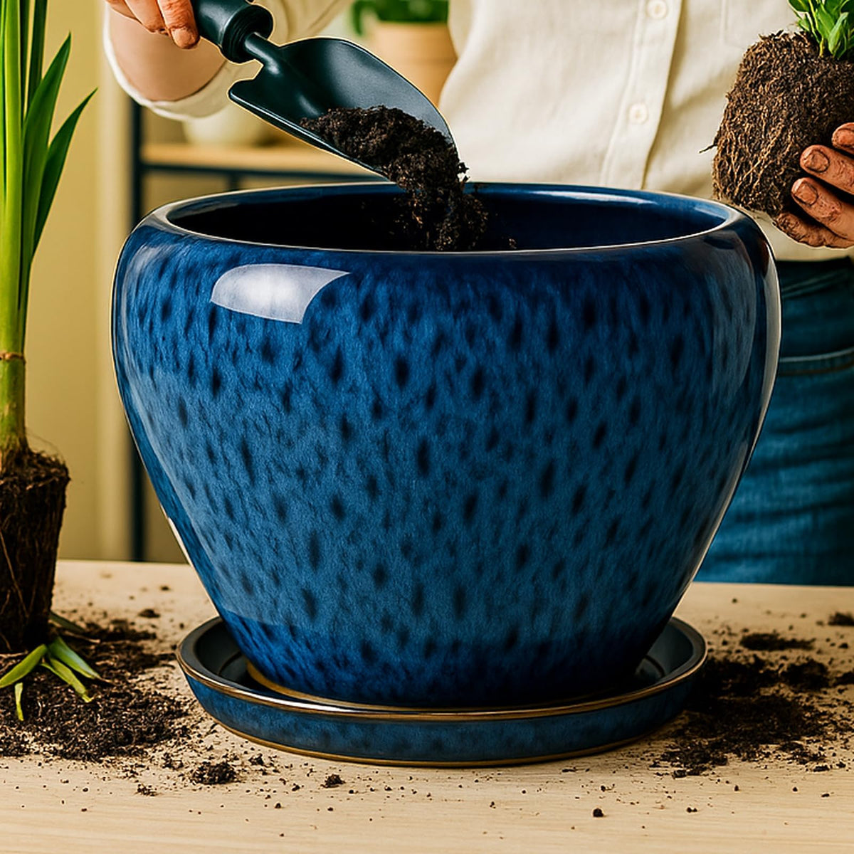 Deep Dream bonsai blue plant pot ideal for compact trees
