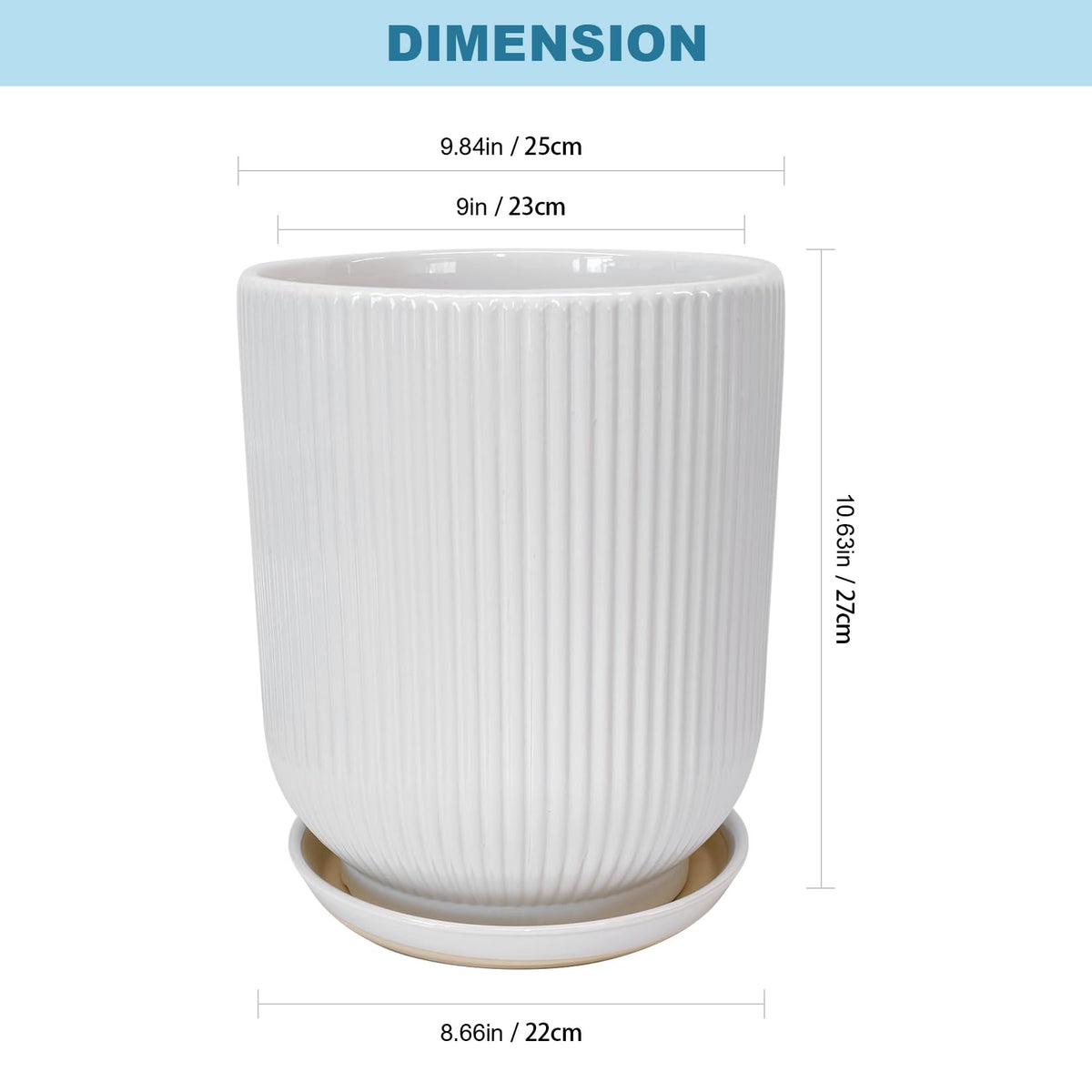 Tall 10-inch pot supports growing plants and re-potting.