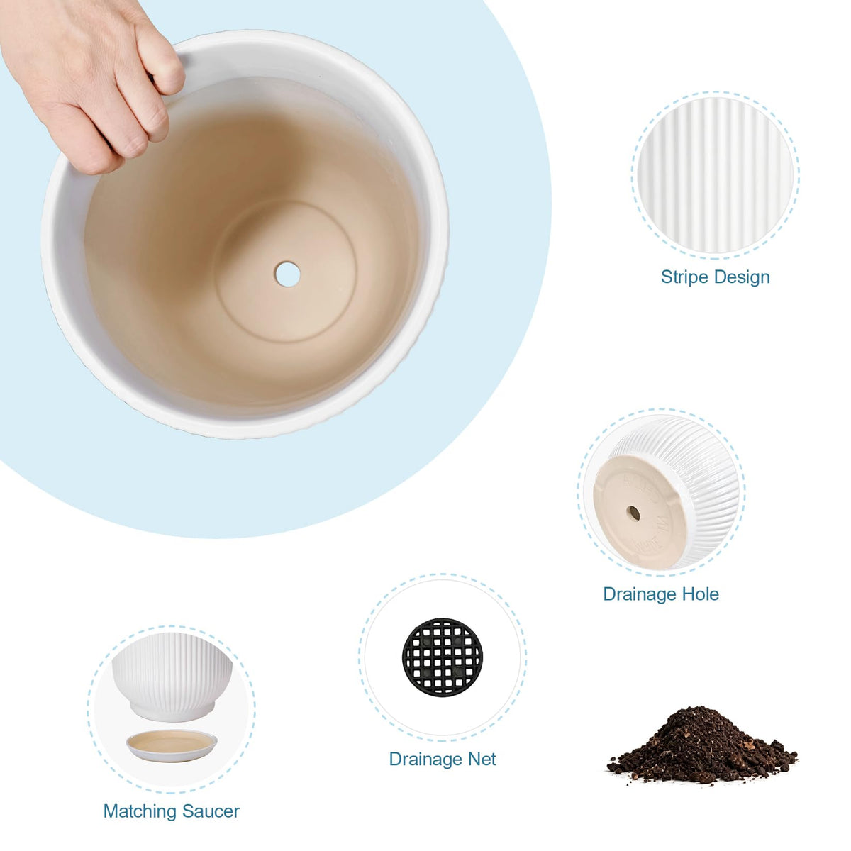 Deep Dream glazed drainage tray protects surfaces from spills.