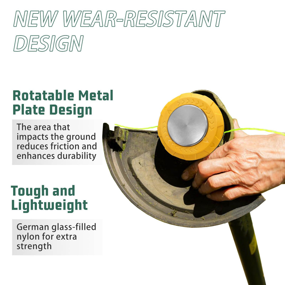 Deeploving wear-resistant plate reduces ground wear and extends head life.