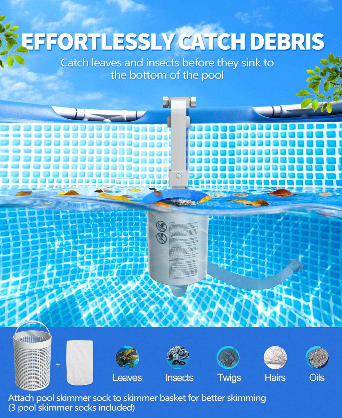 DeeprClean removable skimmer basket for easy debris disposal