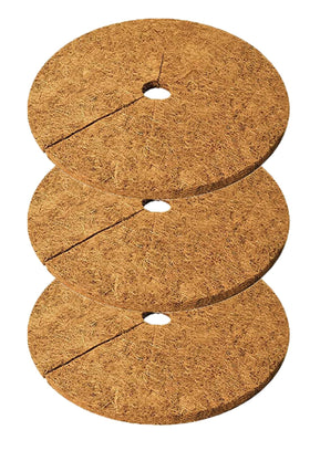 Deepthi 24 inch coco coir mulch disc in natural fiber texture used around a sapling