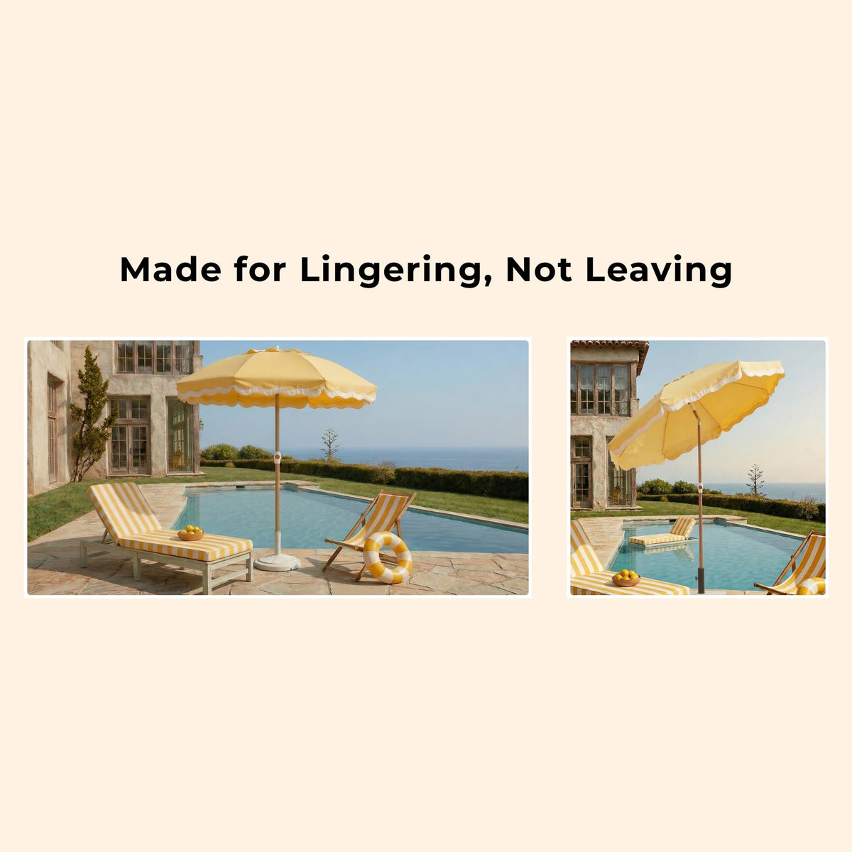 DEER LAND 6FT terrace colors with paneled hem create refined, balanced outdoor styling.