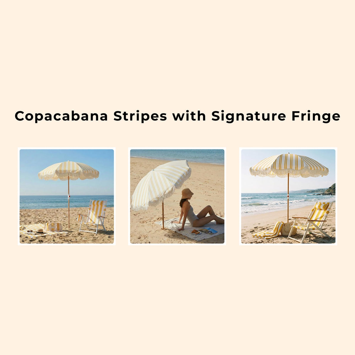 DEER LAND coastal umbrella setup complements beach chairs and cart