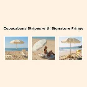 DEER LAND coastal umbrella setup complements beach chairs and cart