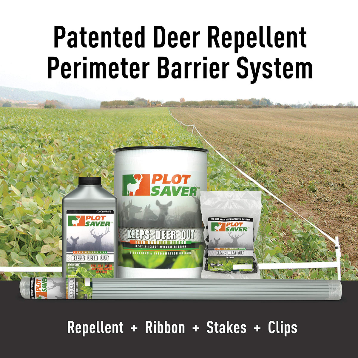 Messina RBW132 ribbon mounted on stakes around a field boundary.