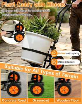 Deerift caddy with 8-inch rubber wheels rolls smoothly over grass and concrete.