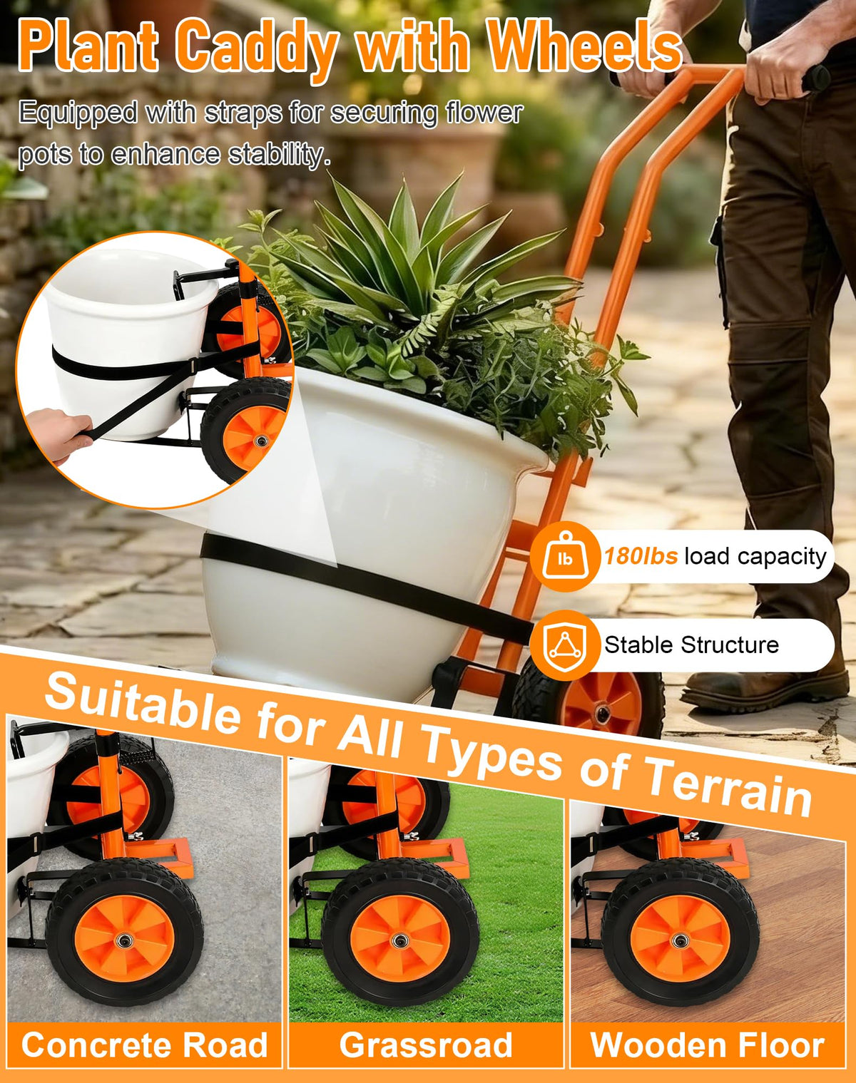 Deerift strap fixation stabilizes pots when moving on stairs or uneven surfaces