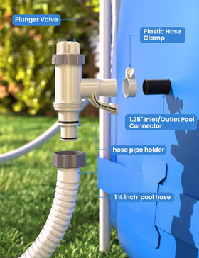 Deeroll Plunger Valve Plus with Pipe Holder enables secure hose connections.