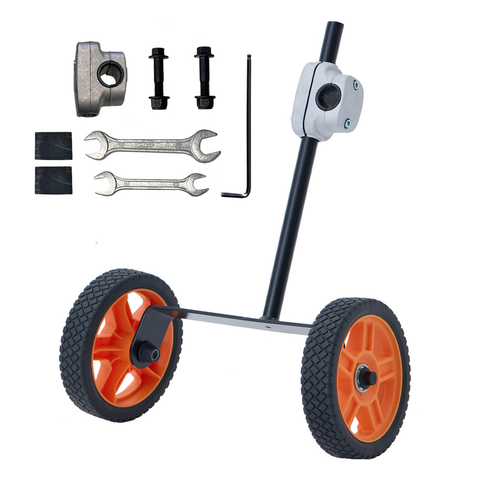 Deesucc 7-inch wheel attachment, front view, stabilizes mowing on uneven terrain.