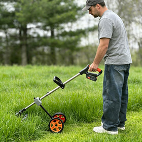 Deesucc 7-inch wheel attachment, side view, supports backpack mowers with smoother movement.