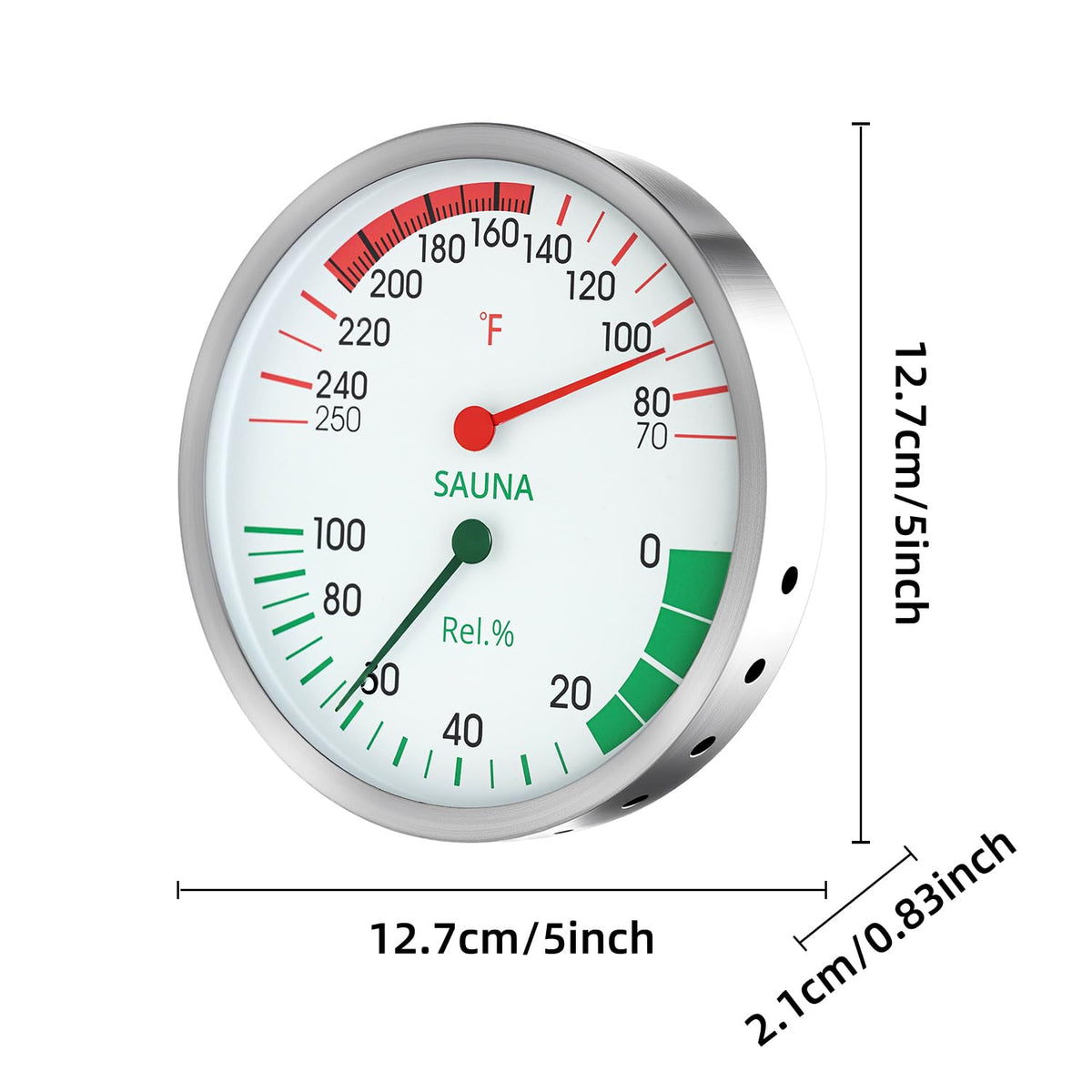Defull dual-color dial improves readability in steamy spaces.